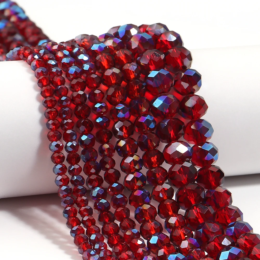 1 brin de perles rondes facettées en cristal rouge et bleu, perles plates facettées transparentes en verre pour la fabrication de bracelets et colliers DIY