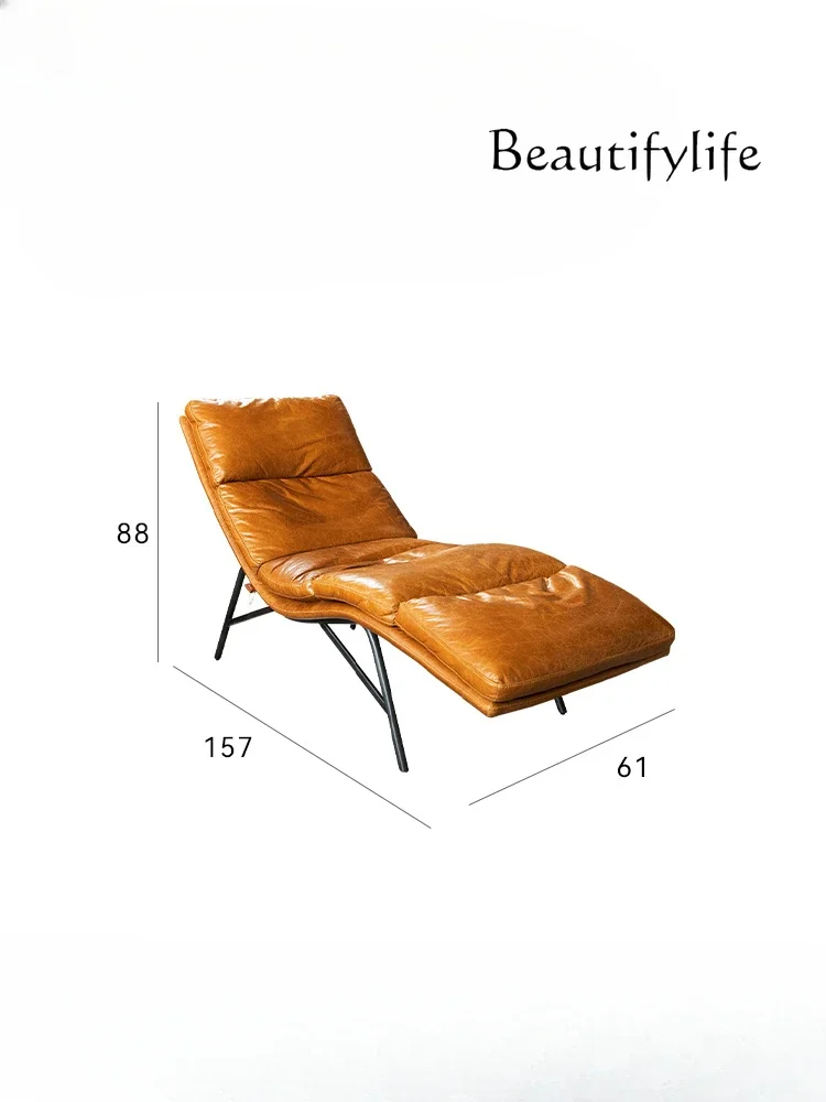 

Holiday leather lounge chair first layer cowhide Nordic simple balcony single modern sofa chair