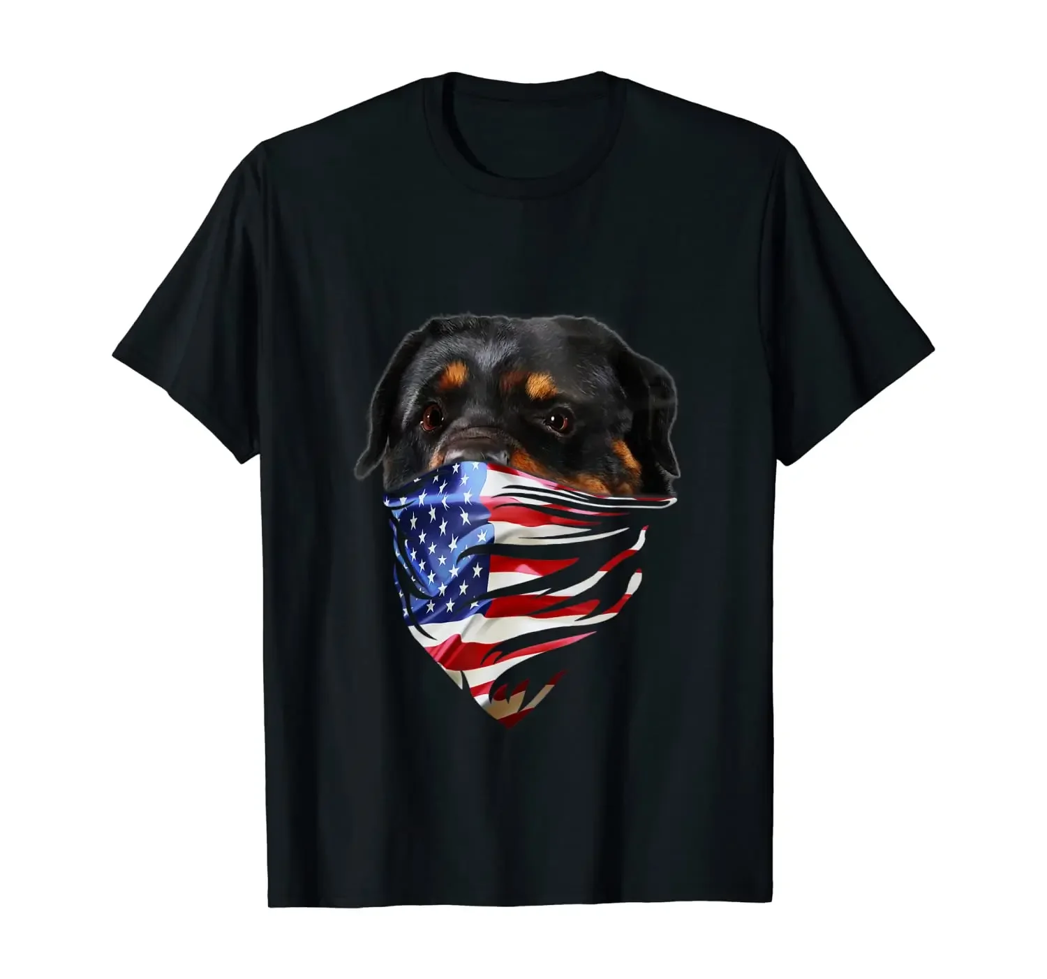 Fashion America Flag Bandana Mask Rottweiler Dog T-Shirt 100% Cotton O-Neck Summer Short Sleeve Casual Mens T-shirt Size S-3XL