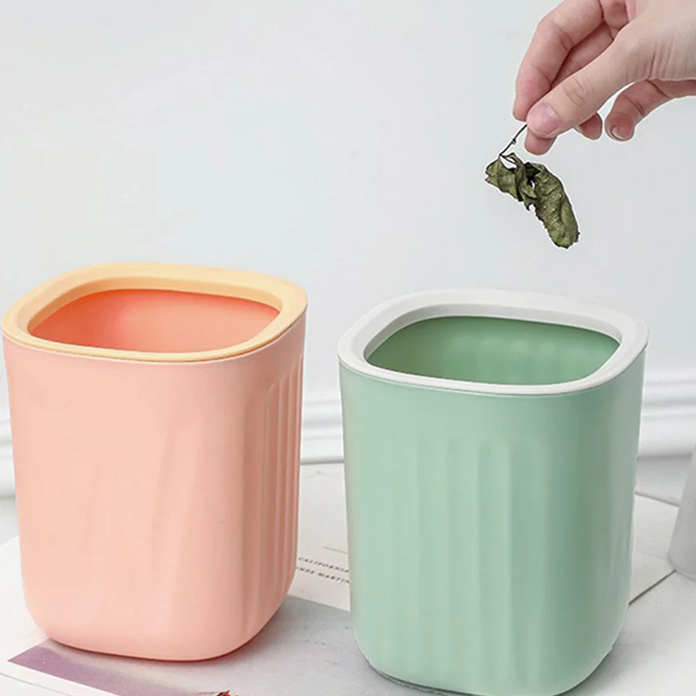 

2Pcs Mini Storage Bucket Pink Desk Trash Can Small Waste Basket Office Garbage Container Bedroom Tidy Solution Kitchen Living