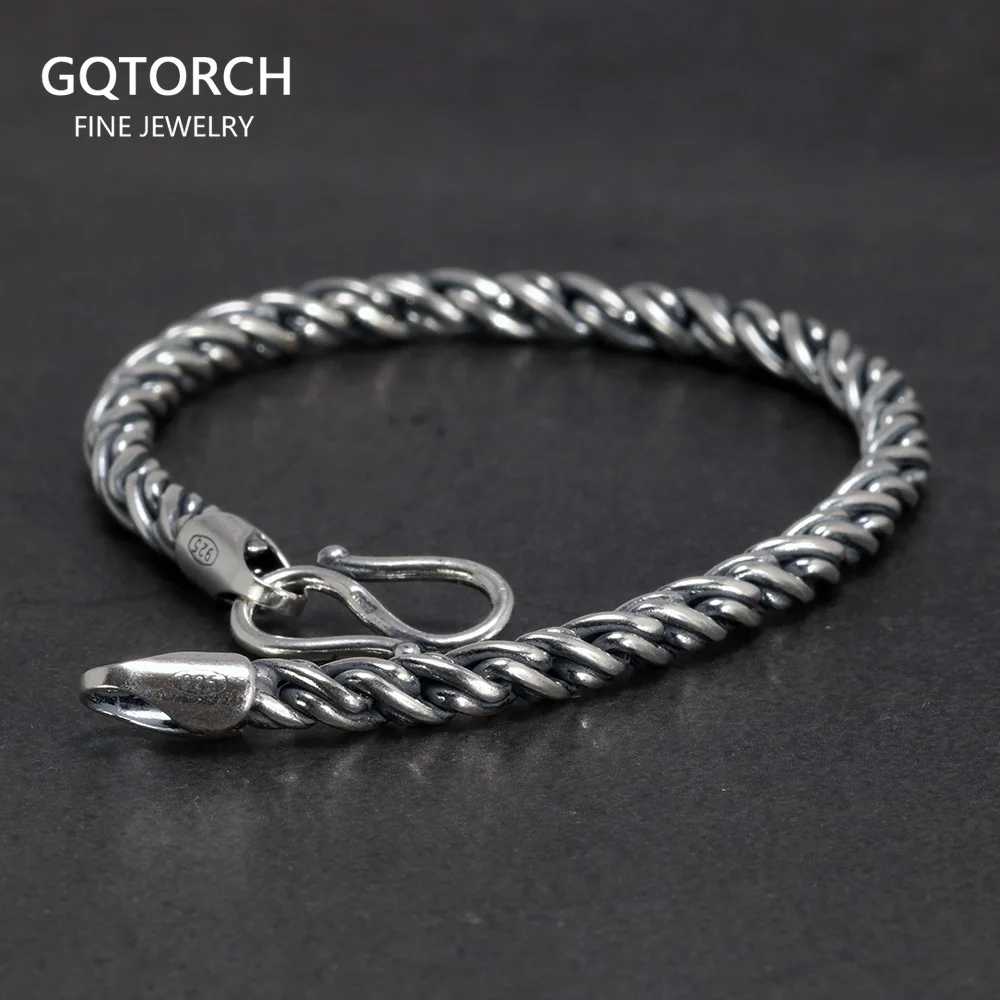 4mm Real Viking 925 Sterling Silver Handmade Braided Chain Bracelets for Men and Women Retro Punk Style