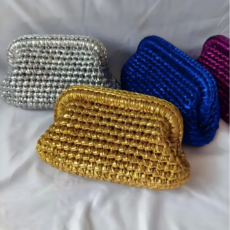 

Silver Weave Fabric Handbag Multicolor Ladies Chain Underarm Bag Women's Clutch Bag