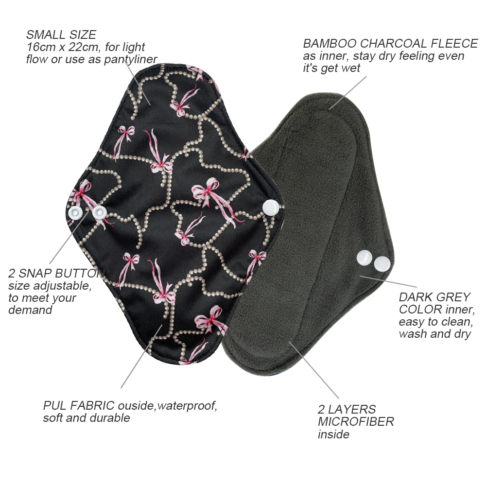 Women Reusable Sanitary Napkins, Bamboo Charcoal Reusable Menstrual Pads, Hygienic Towels, Female PantyLiners for Periods 1 Pc
