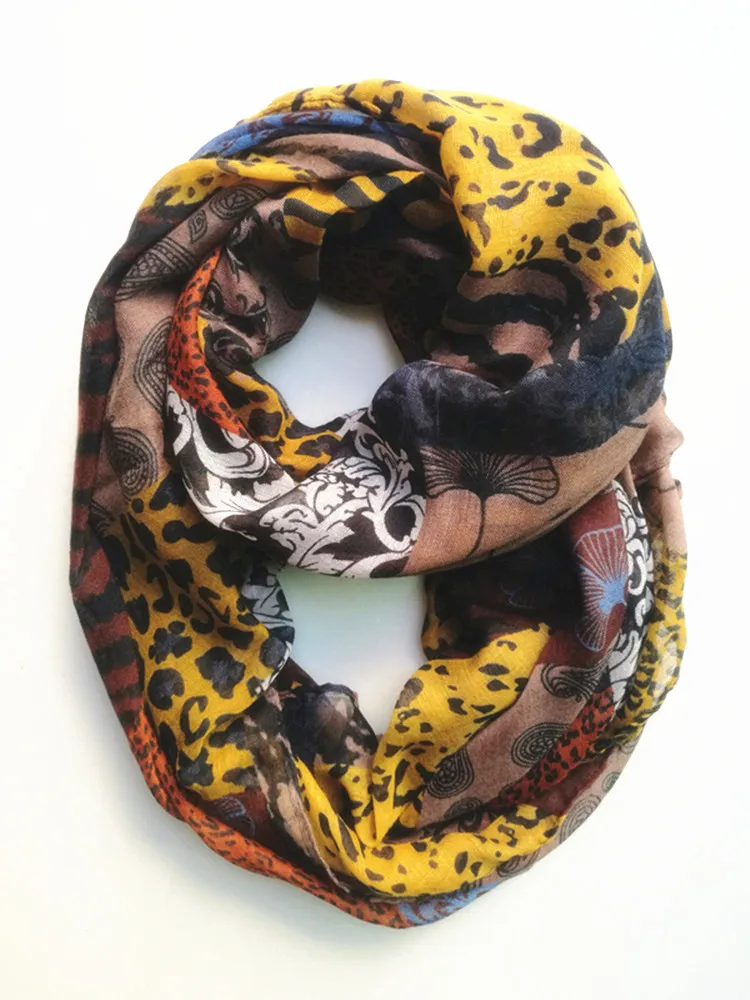 New Leopard Print infinity scarf for Women Lady ring scarves Wrap Pashmina Bufandas Muslim Hijab Ethnic Cashew Floral Shawl