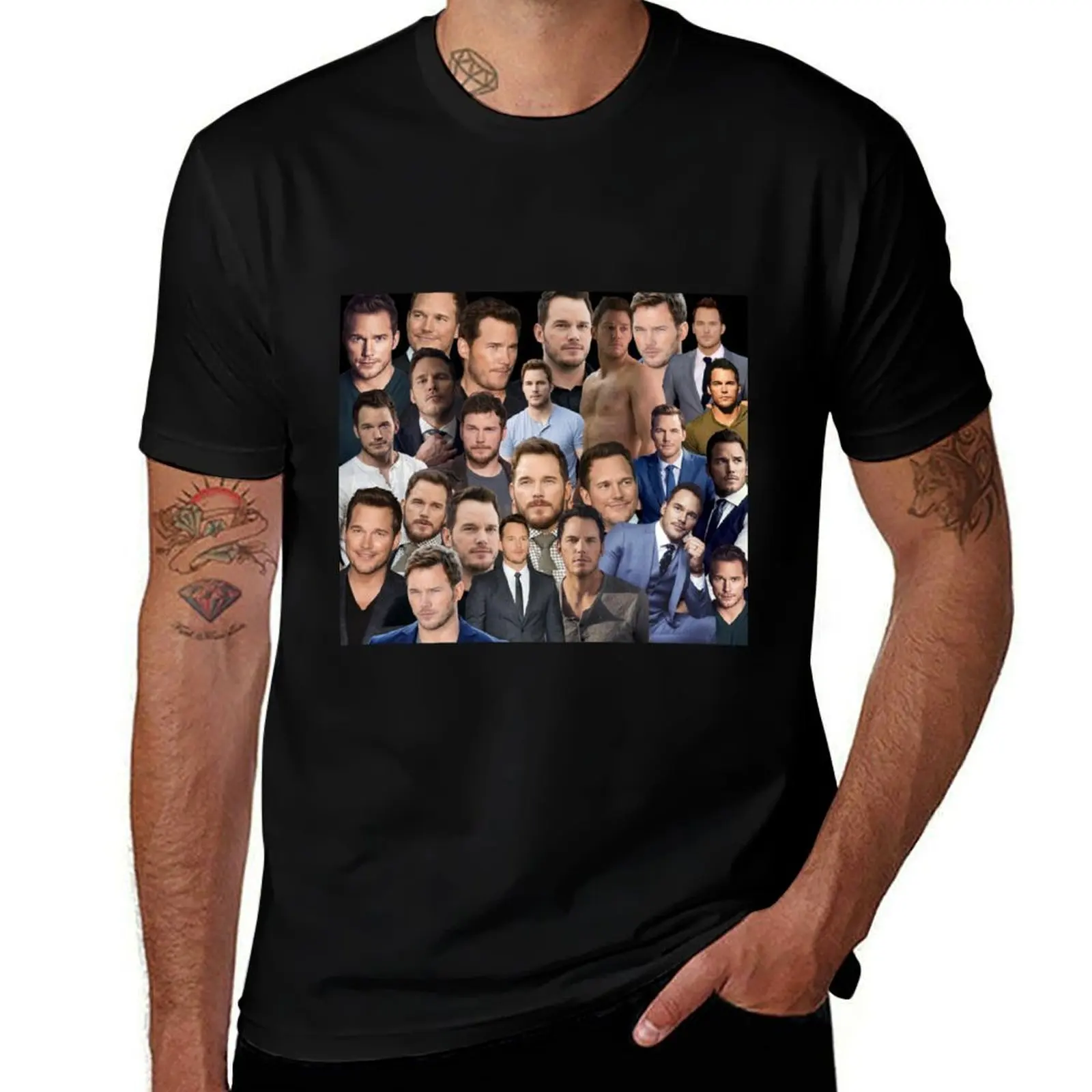 chris pratt photo collage T-Shirt Christmas Casual Short Sleeve Top