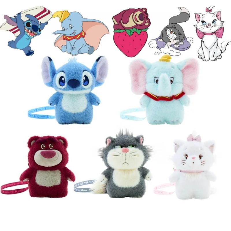 

Stitch Strawberry Bear Crossbody Bag Cartoon Anime Doll Dumbo Marie Plush Toy Girl Birthday Gift Earphone bag coin purse