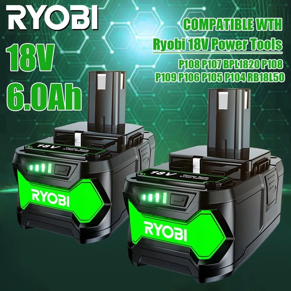 

Original 6Ah For RYOBI P108 18V One+ Plus Battery 18 Volt Lithium-Ion Power Tools P104 P107 RB18L50 RB18L20 P108