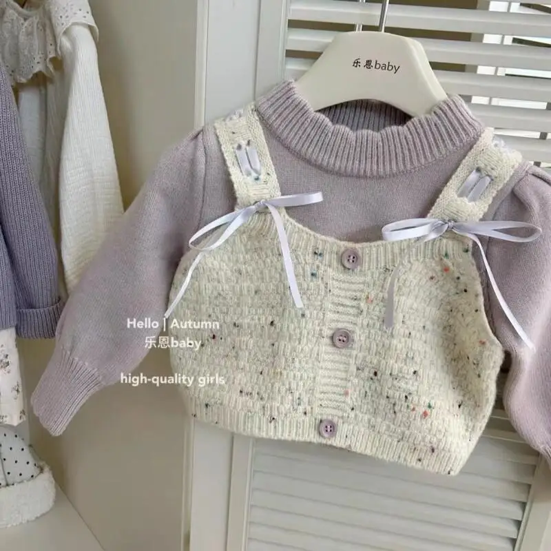 2025 New Sweet Korean Style Cute Knitted Pullover Sweater for Girls Baby Children Autumn Winter Fashionable Warm Top Clothing