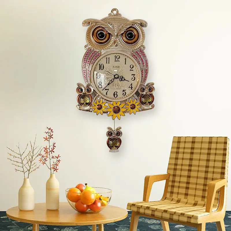 Owl Wall Clocks Pendulum Stylish Home Decor Clock Mechanism Silent Living Room Luxury Decorated Wall Watch Interior Ornaments