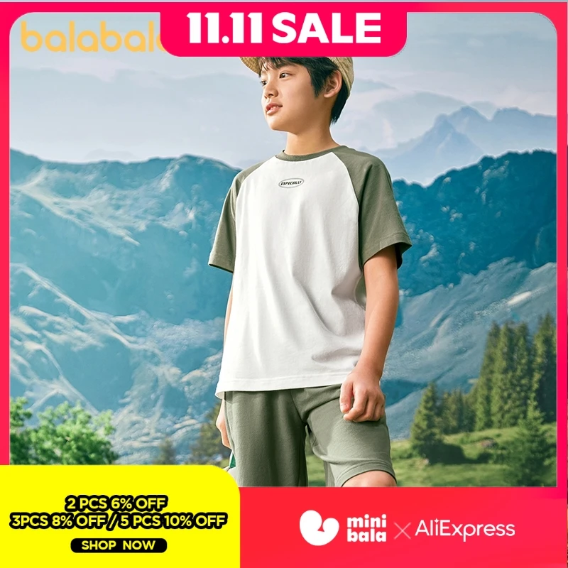 

Комплект одежды Balabala для мальчиков, Новинка лета 2024, спортивный комплект из двух предметов с коротким рукавом и принтом для детей среднего и старшего возраста, красивый