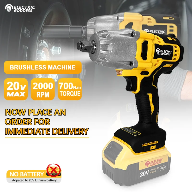 Electric Goddess 700N.M Torque Brushless Electric Impact Wrench Cordless Wrench Screwdriver Power Tools For Dewalt 20V Battery