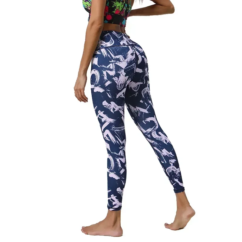 Women Floral Printed Thin High Stretch Leggings High Waist Slim Sports Fitness Gym Leggings 8Z