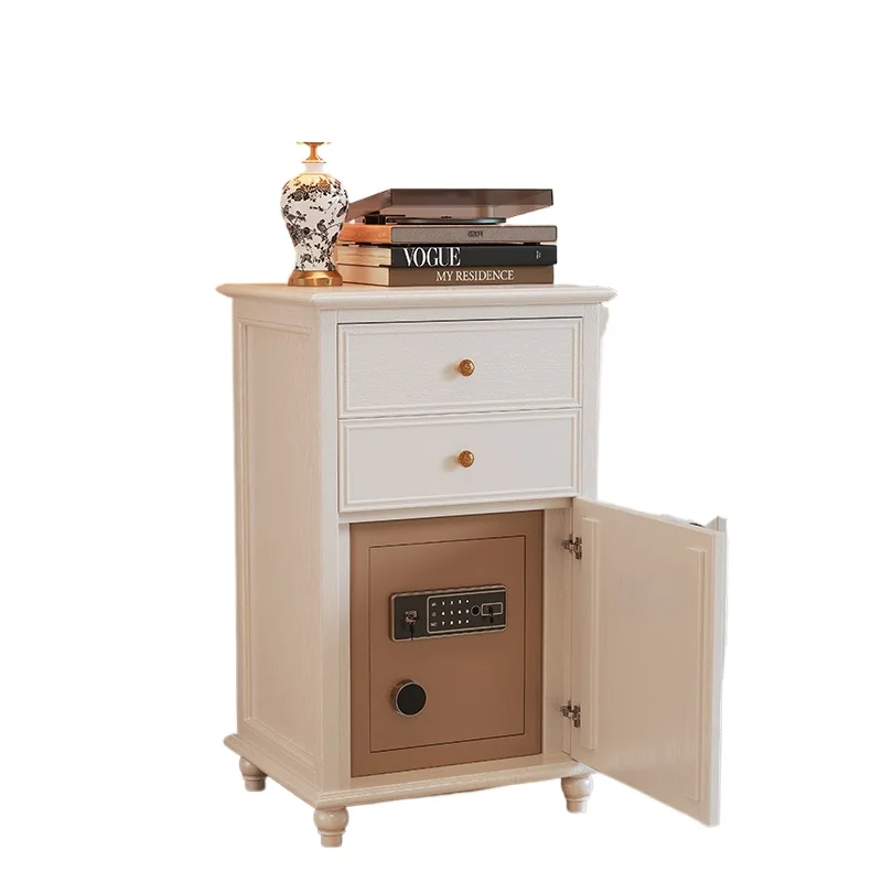 Bedside table, safe, integrated locker with fingerprint password lock, bedroom solid wood safe