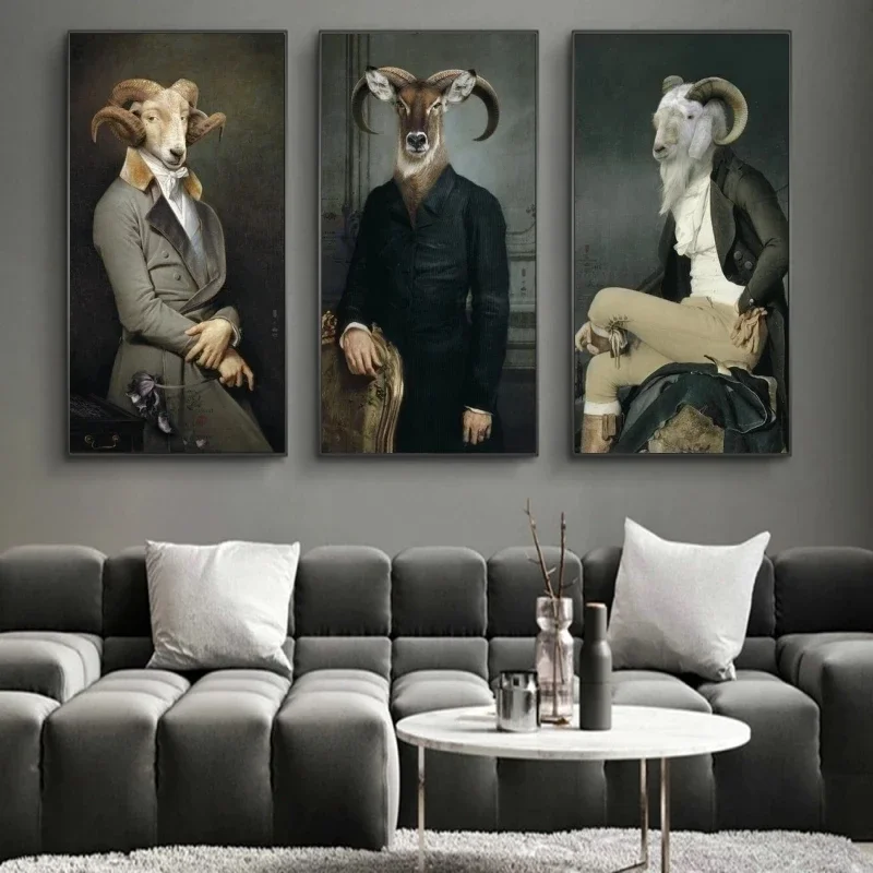 

Earl of The Goat Creative Animal Oil Painting Print on Canvas Art Postes and Prints Nordic Retro Art Pictures for Living Room