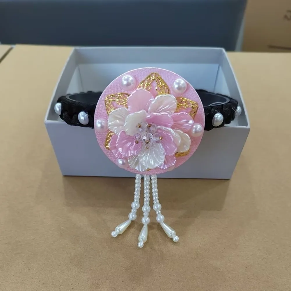 

Модная цветочная корейская повязка на голову с кисточками и жемчугом Ханбок, повязка для волос, головной убор, традиционный сценический танцевальный обруч для волос Hanfu