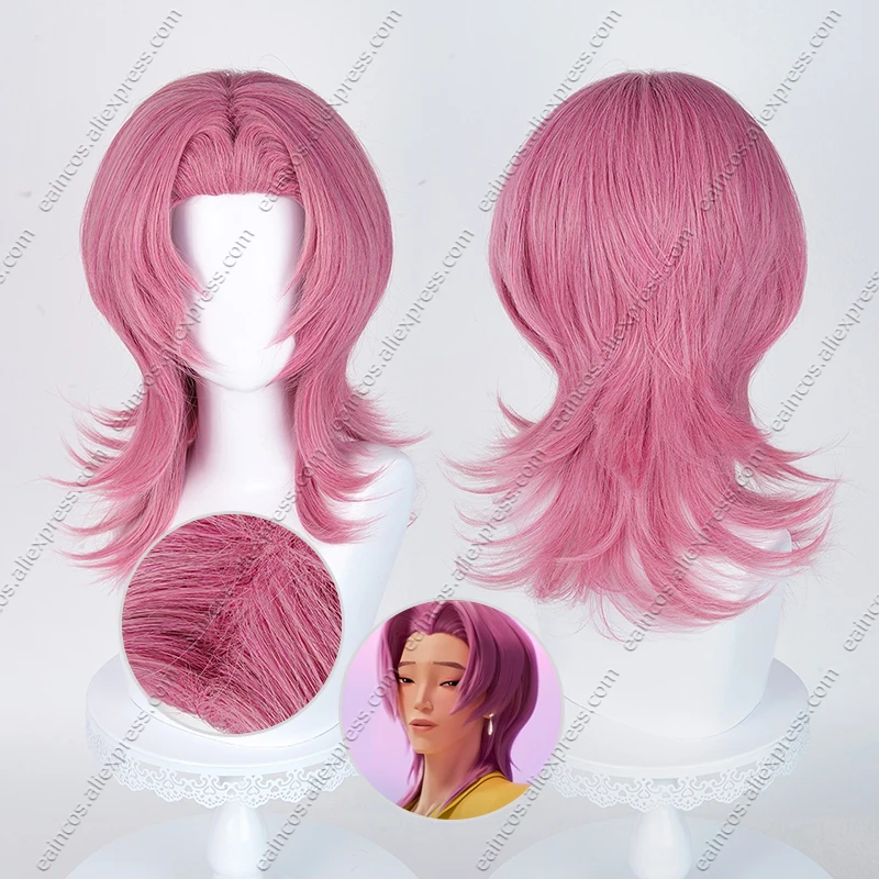 KPop Romance Cosplay Wig 48cm Long Dark Pink Fluffy Heat-Resistant Synthetic Hair
