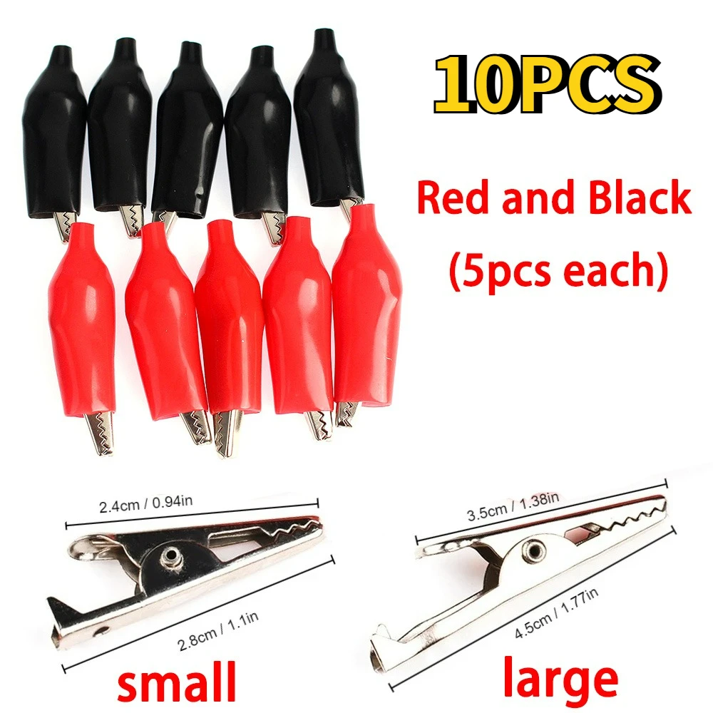 10PCS Mini Crocodile Type Clip Alligator Test Clips Kit 24*28mm 35*45mm Black Red Soft Plastic Coated for Electronic Projects