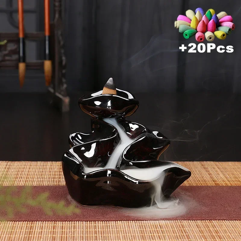 Free 20Pcs Incense cones Creative Home Decor Backflow Stick Incense Burner Ceramic Censer Home Decoration Use In Home Teahouse view 5