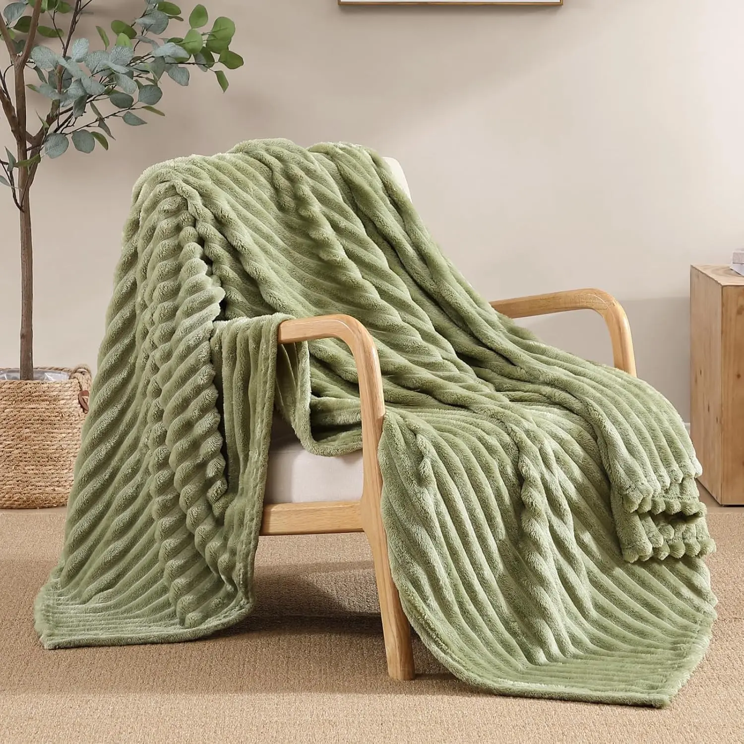 Sage Green Throw Blanket for Couch Thick Warm and Breathable Ribbed Fleece Throw Blanket for Couch Bed Sofa Picnic Blanket