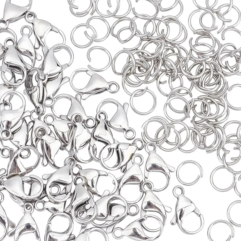 

40pcs Lobster Clasps 15mm Lobster Claw Clasps with 80pcs Jump Rings Stainless Steel Necklace Chain Clasp Snap Hook Clasps