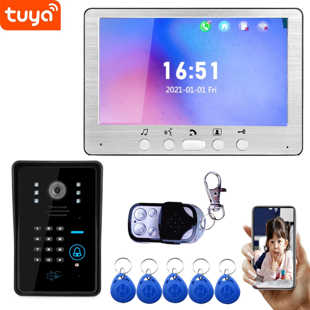 7Inch Wifi Video Intercom Voor Appartement Draad Video Deurbel Camera 1080P Met Wachtwoord En Rfid Unlock Tuya