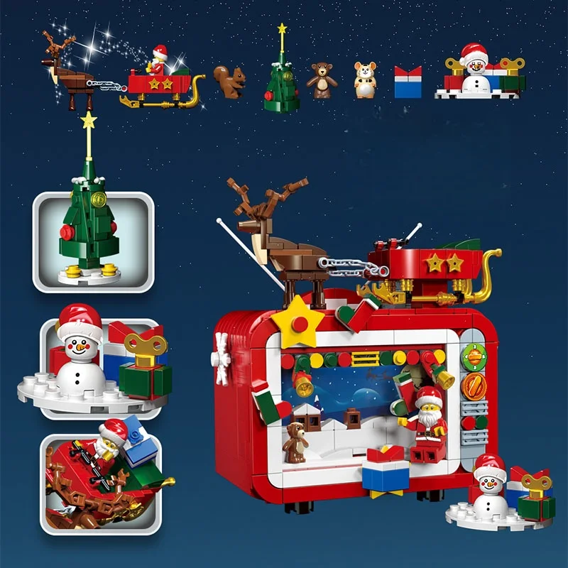 

Рождественский набор для телевизора, Рождественский дом старика, небольшой подарок MOC, украшение модели, собранные строительные блоки, Рождественский подарок