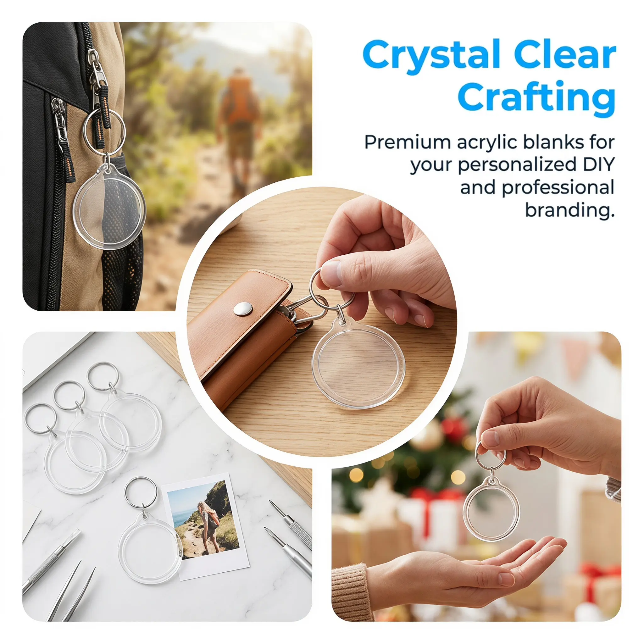 100Pcs Circular Blank Acrylic Photo Keychain Transparent Insert Frame Keyring DIY Personalized Present for Friends Relatives