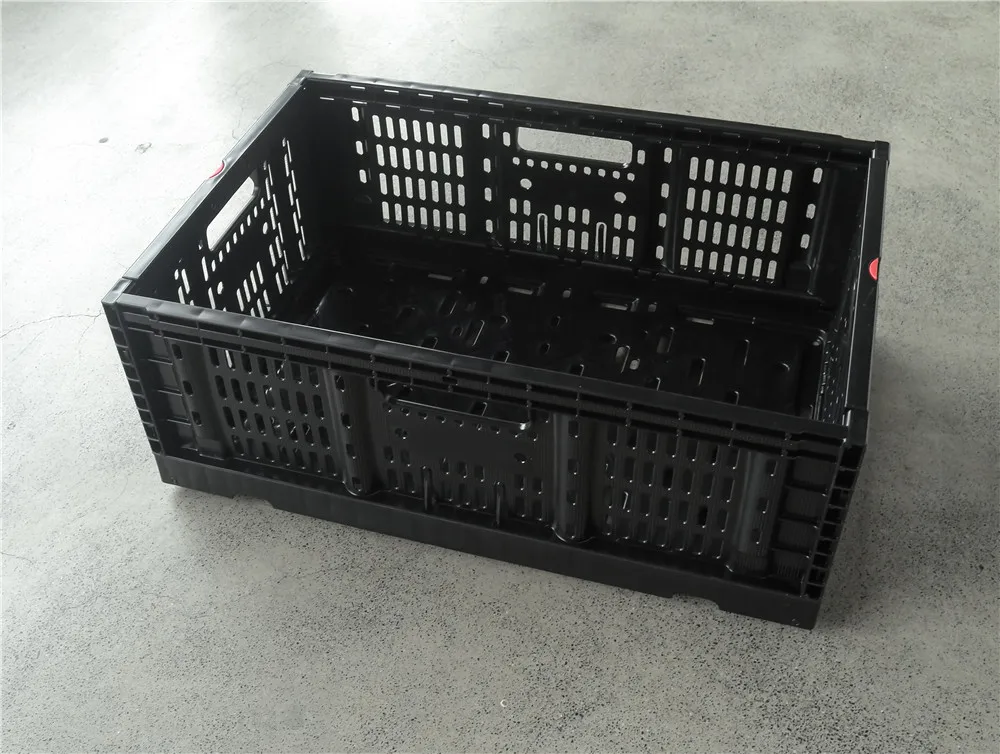 Durable Black Color 23.6x15.7x9 Inch Supermarket Reusable Stackable Fruit Vegetable Plastic Crate Basket For Transportation