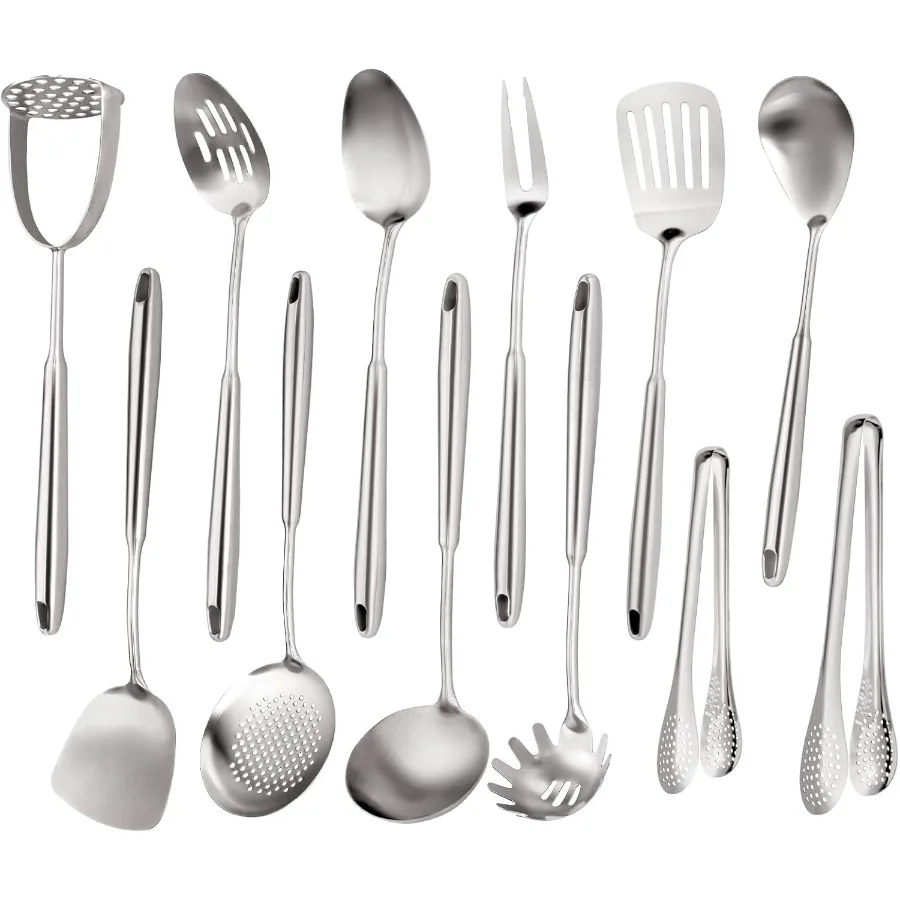 

Набор кухонных принадлежностей из нержавеющей стали, 18 предметов, 10 больших металлических инструментов для приготовления пищи с термостойкими ручками