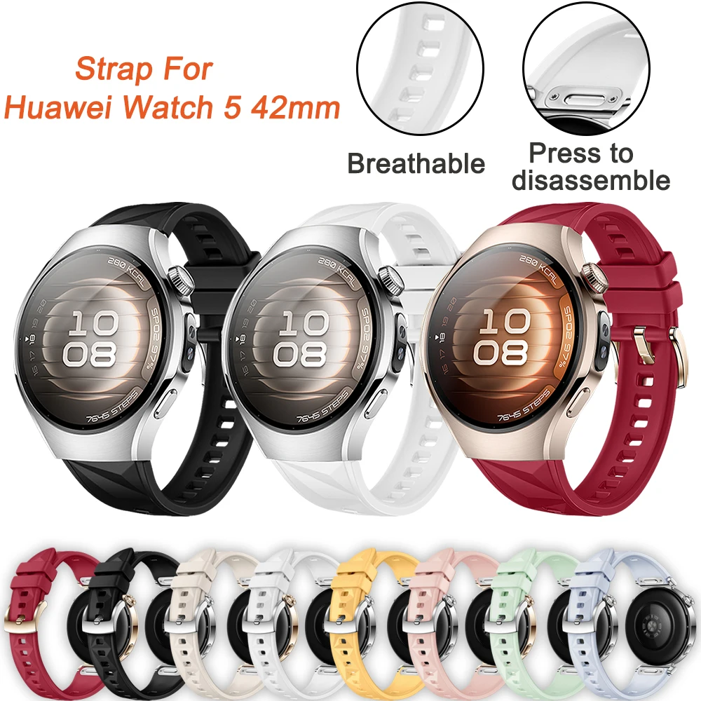 

Силиконовый ремешок 18 мм для Huawei Watch 5, 42 мм, браслет для Huawei Watch 5/GT5 Pro 42 мм GT5/4, 41 мм, быстросъемный браслет