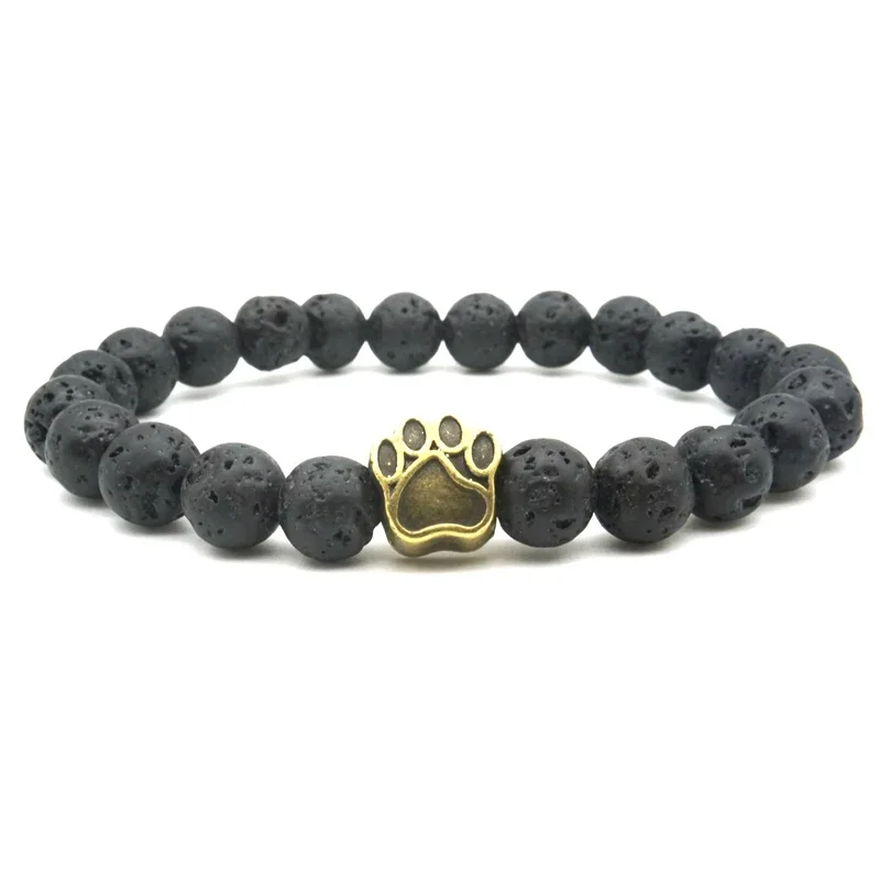 Tree of Life Paw Charms 8mm Black Lava Stone Beads Aromatherapy Essential Oil Diffuser Bracelet Yoga Strand Jewelry
