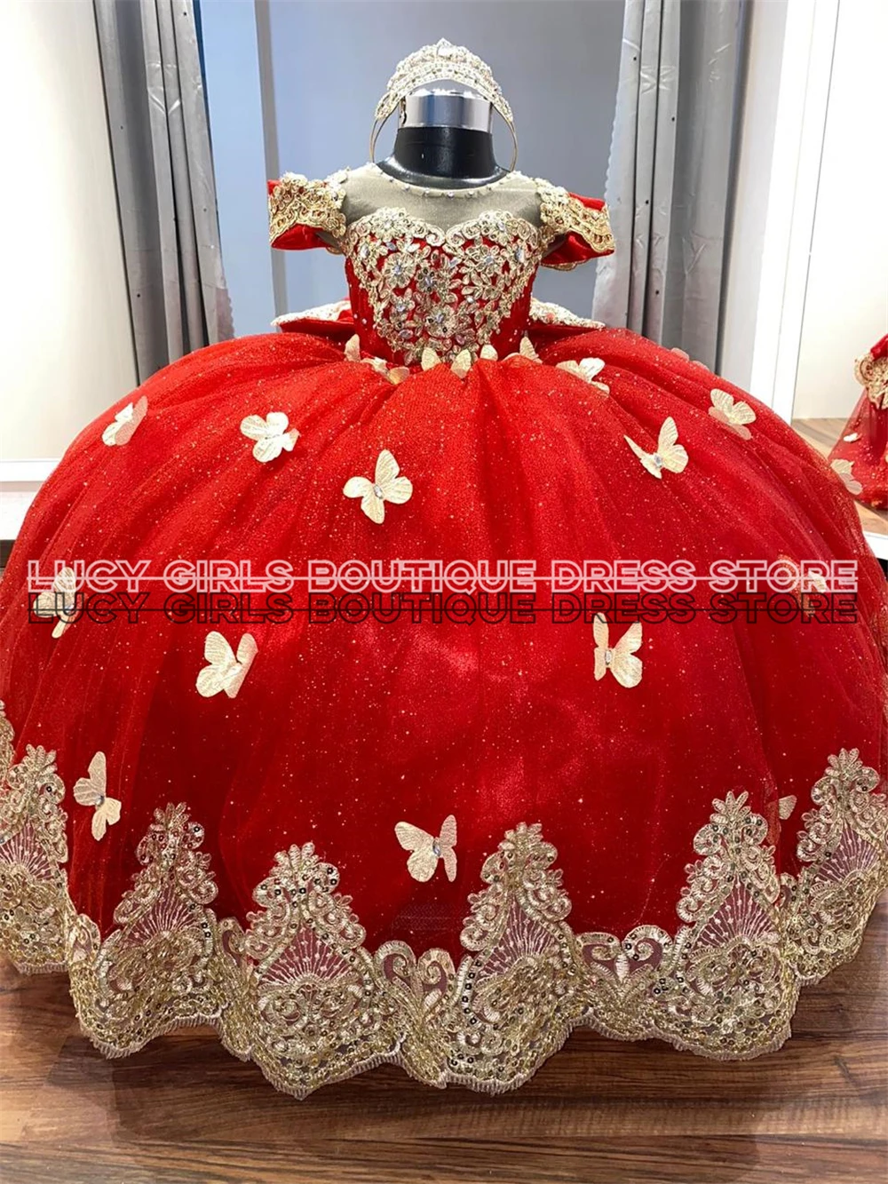 High Quality Pink Flower Girl Dress Tulle Fluffy WWith Butterfly Applique Wedding Dresses Little Princess Birthday Party Gowns