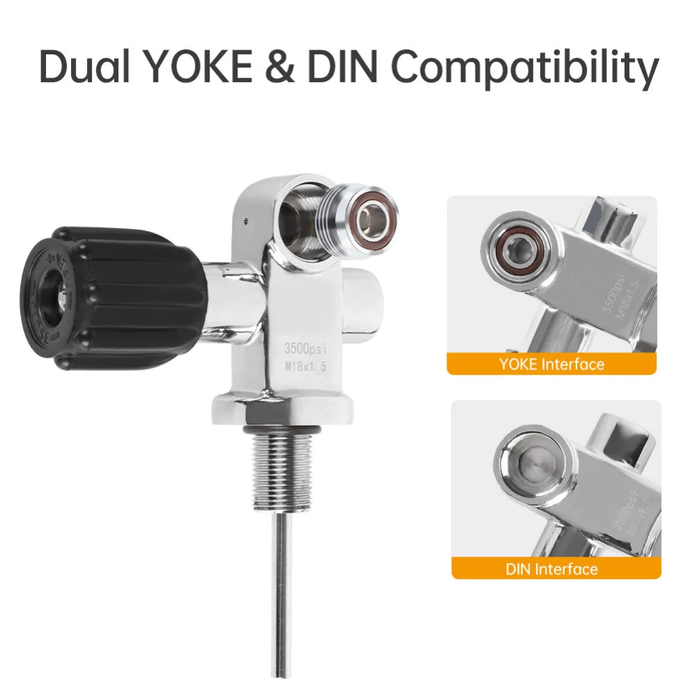 

Scuba Diving Tank Valve For Yoke/DIN Ports M18x1.5 Thread 250Bar 0.5-4L Stable Airflow Fits Most Regulators Lightweight Portable