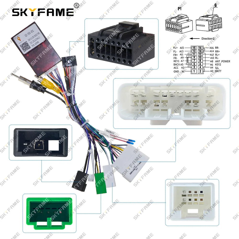 SKYFAME Samochodowy 16-pinowy adapter wiązki przewodów Canbus Box Dekoder Android Radio Kabel zasilający do Isuzu D-MAX IZ-SS-01