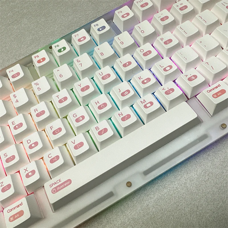 Keycap PBT personalizado para teclado mecânico, Anime Keycaps, Tema PS, Designer, Branco, Mínimo, Perfil Cereja, Mx