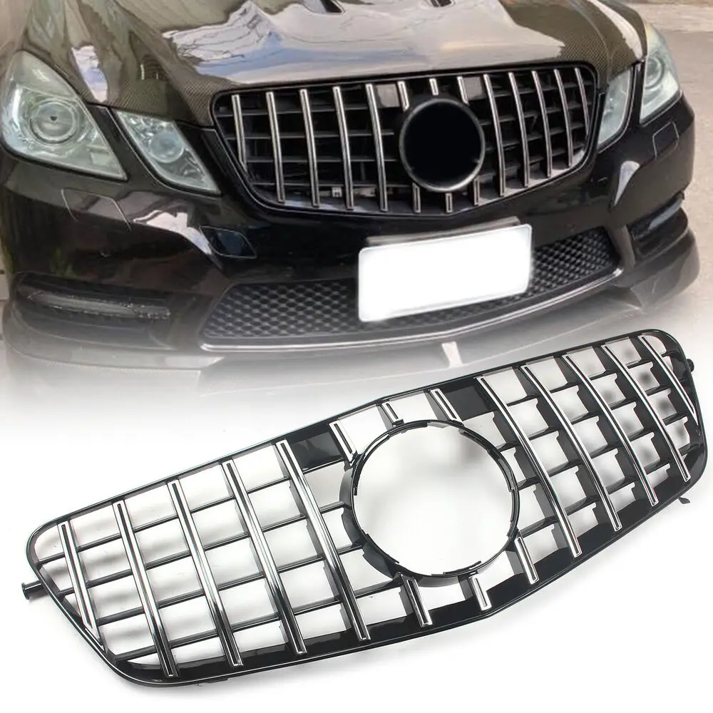 Front Chrome Grille GT R Style Grill Fit For Mercedes Benz E-Class W212 E300 2009-2013