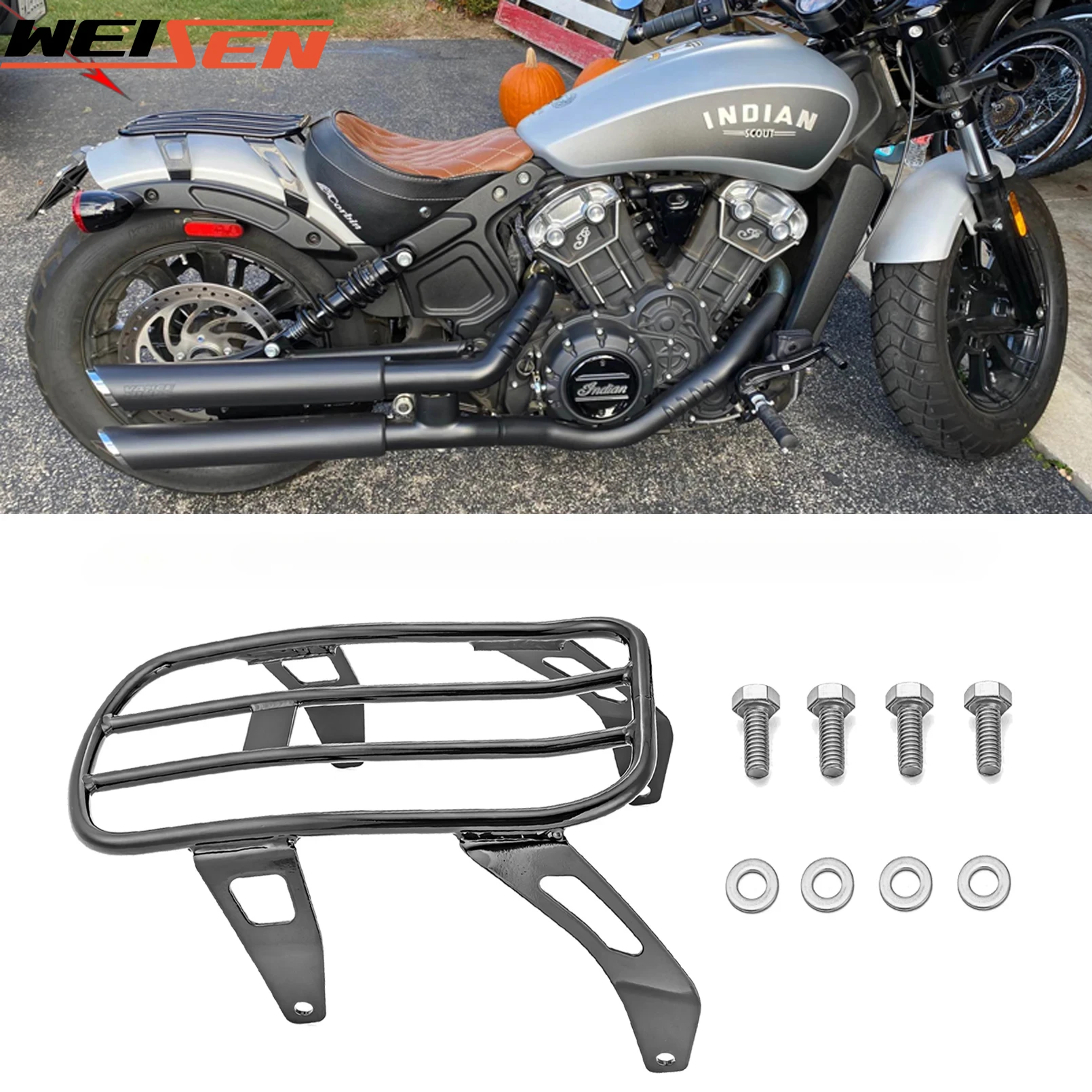 

Motorcycle One Up/Solo Seat Luggage Rack Bracket for 2018-2024 Indian Scout Rogue Sixty Bobber Twenty Sixty ABS Accessories