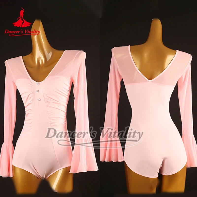 

Костюмы для латинских танцев для женщин, сексуальное боди с v-образным вырезом и длинными рукавами для взрослых и детей, топы для профессиональной практики по индивидуальному заказу