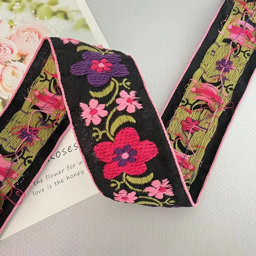 5 Yards /Lots  Width 5 CM Ethnic Style Webbing Woven Jacquard Ribbon flowers For Garment Straps Accessory IS-3314