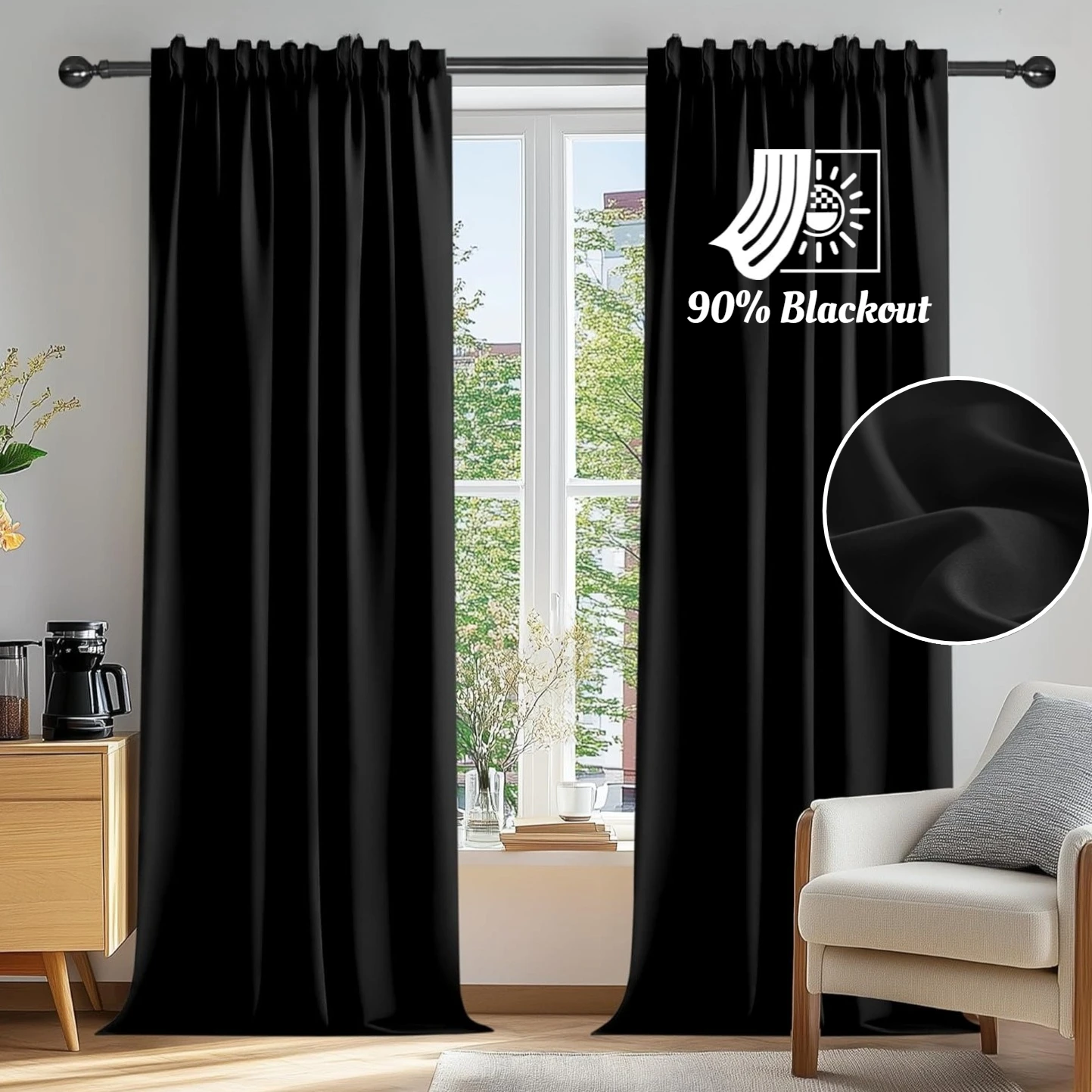 

Blackout Curtains for Bedroom Thermal Top Tape Blackout Curtain Drapes for Home Room Light Blocking Darkening Window Treatment