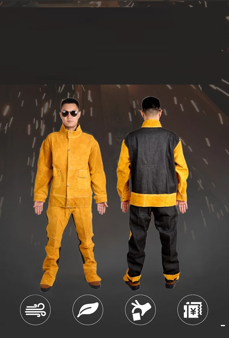 Cowhide Welder Suits Cow Leather Breathable Electric Welding Suits Anti Scalding Workshop Uniforms Flame Retardant Coveralls