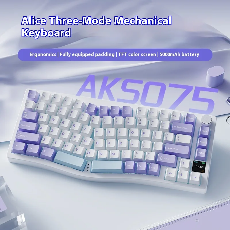 

Ajazz Aks075 Wireless Bluetooth Mechanical Keyboard Ergonomic The Third Mock Examination Gasket Structure Via Color Screen Rgb