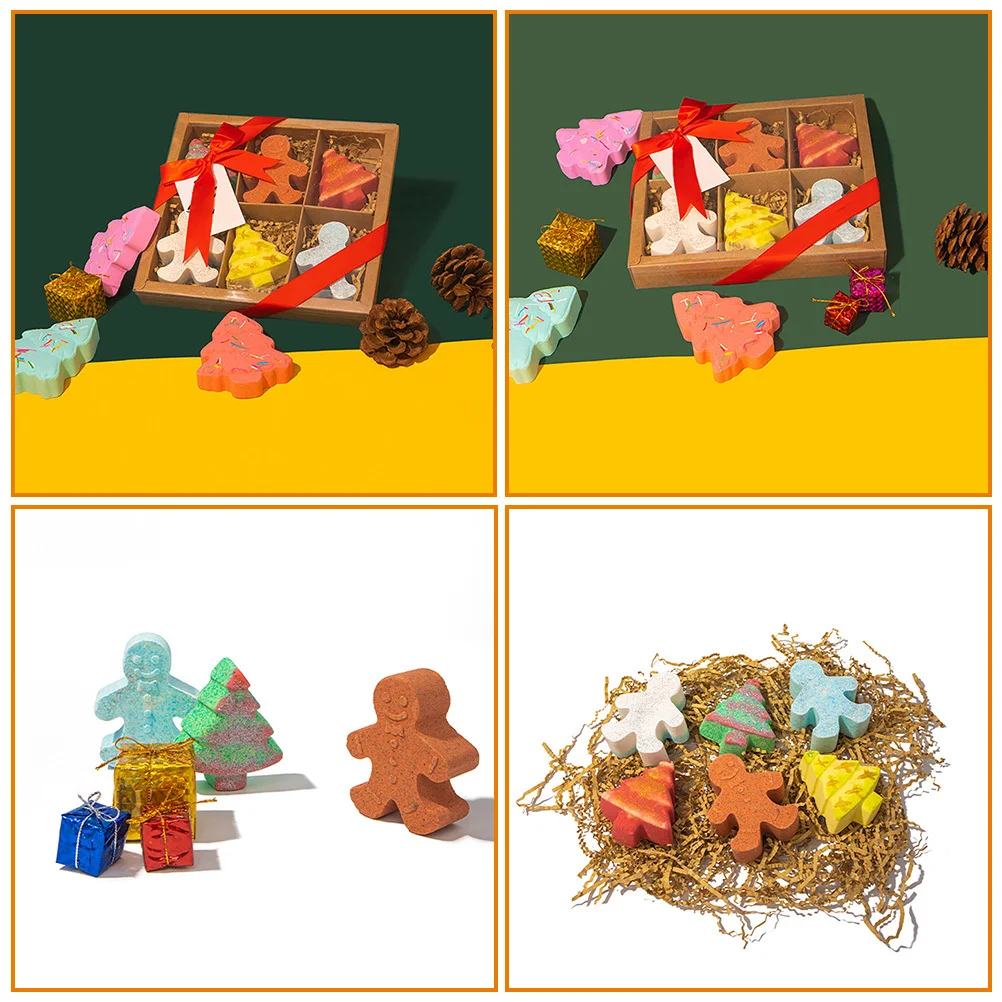 6Pcs Creative Gingerbread Man Bath Salt Bombs Rich Foaming Bathing Set for Holiday Tub Use Moisturizing Fragrance Travel