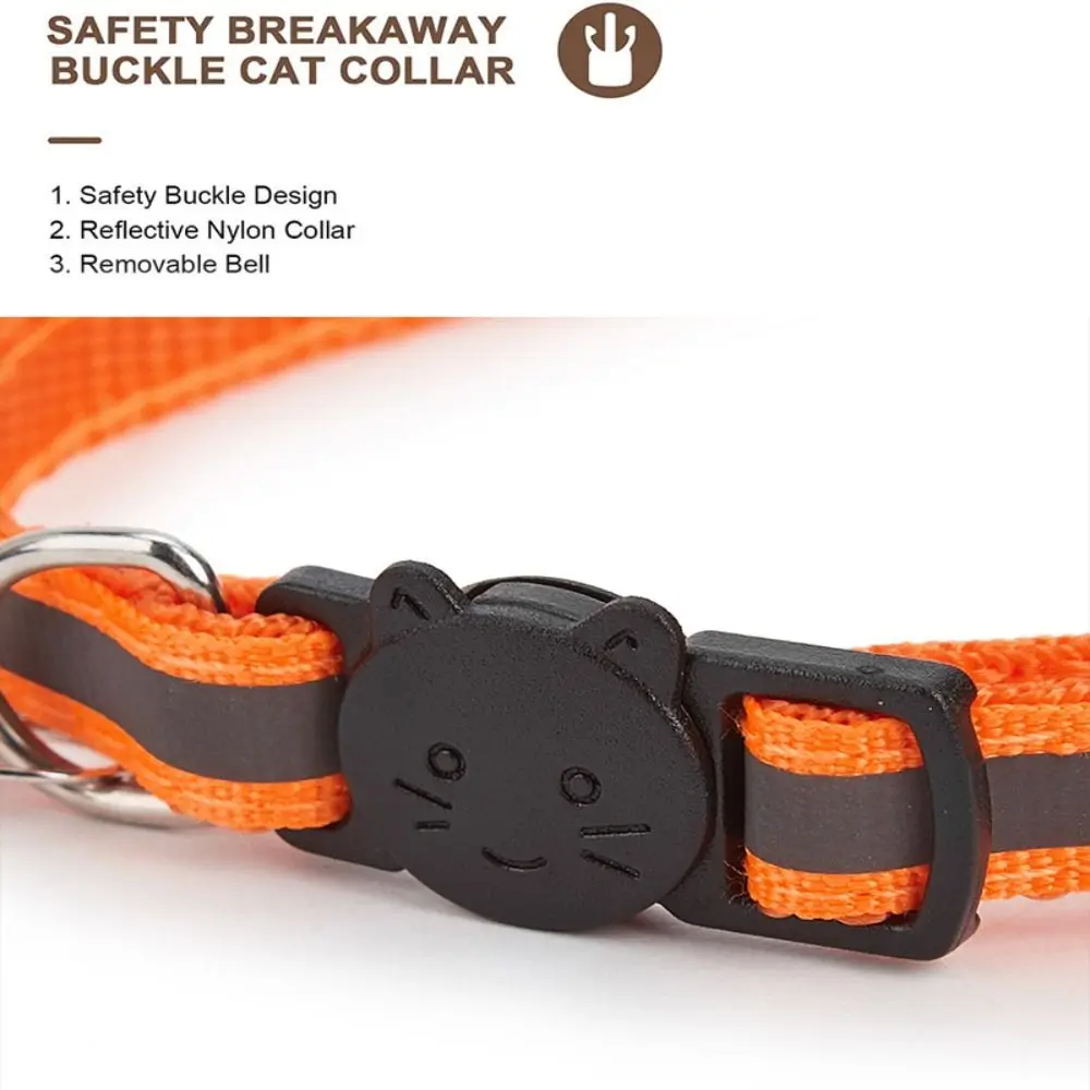 Adjustable Pet Collar with Reflective Strip Detachable Bell Cat Collar Anti-lost Wear-Resistant for AirTag