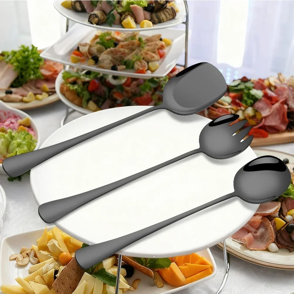 Stainless Steel Long Handle Serving Spoon Fork Spatula Set Modern Kitchen Utensils Silver Gold Rose Gold Iridescent