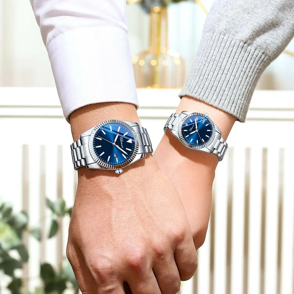 CHENXI Coppia Orologi Orologio al quarzo da uomo con data Cinturino in acciaio inossidabile Resistente all'acqua Stile business casual Regalo ideale per coppia