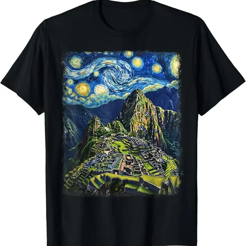 Machu Picchu Peru Inca Starry Night Painting T Shirt
