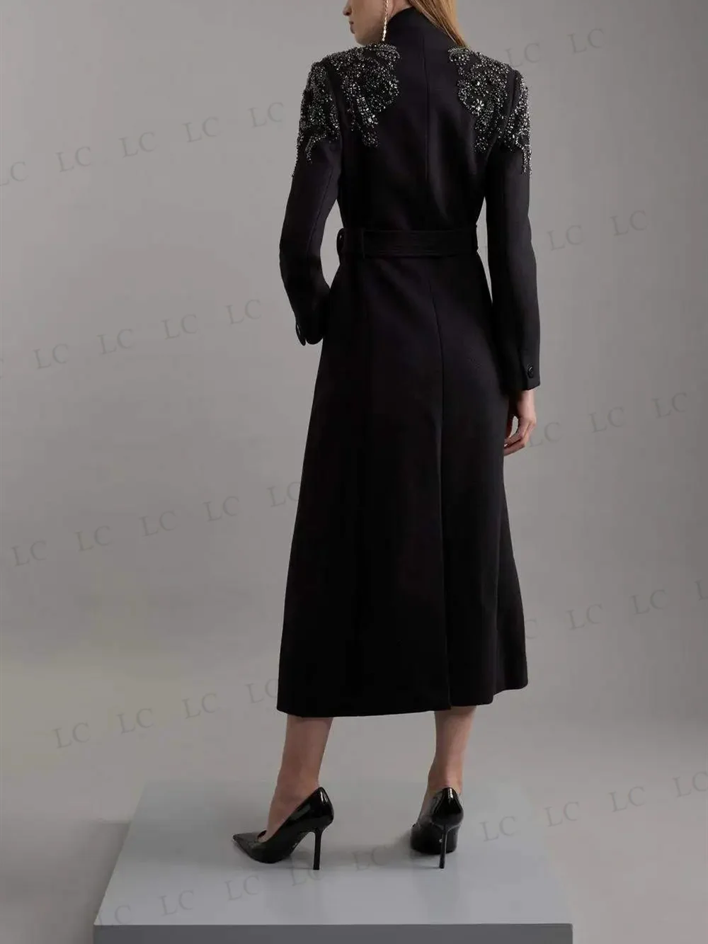 Long Blazer Women Suits One Piece With Belt Slim Fit High Collar Appliques Beads Diamonds Plus Size Tailored Mother Of The Bride