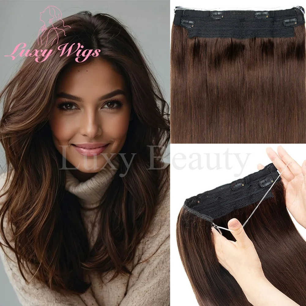 

Коричневая леска на заколке для наращивания волос Длинная прямая леска с зажимом Цельное наращивание волос Halo Настоящие человеческие волосы