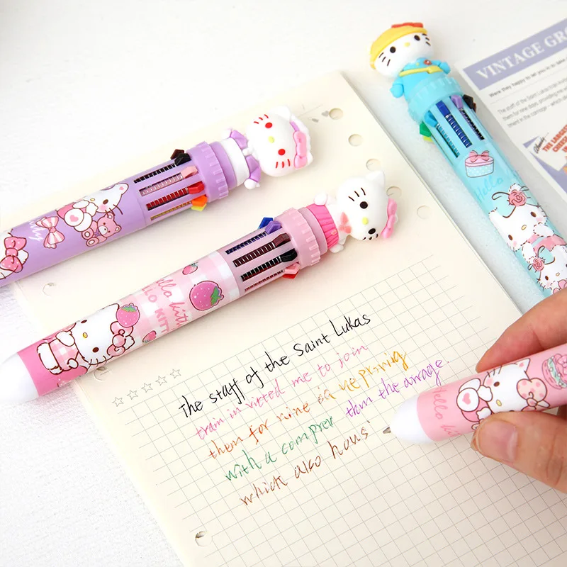 Sanrio 18/36pcs 10-color Ballpoint Pen Hello Kitty New Cute Cartoon Press Writing Pens School Supplies Stationery Students Pens